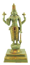 [[Antique green and gold brass Vishnu statue///Statue de Vishnu en laiton vert et or antique]]