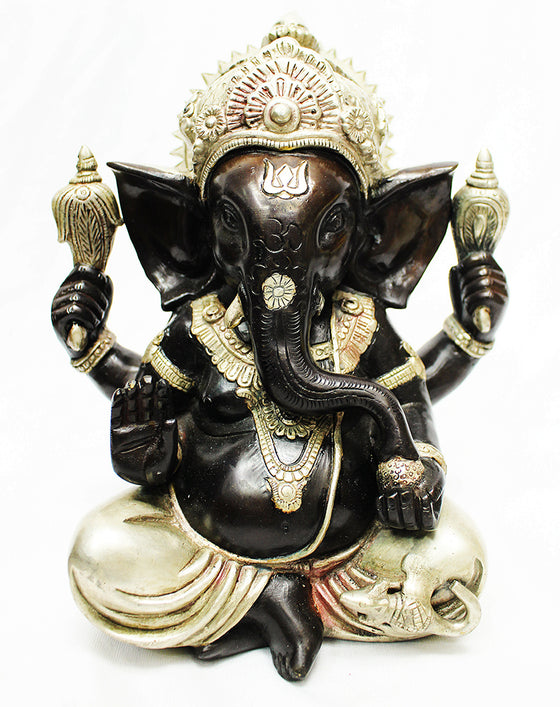 [[Black silver brass Ganesh statue///Statue de Ganesh en laiton noir et argenté]]
