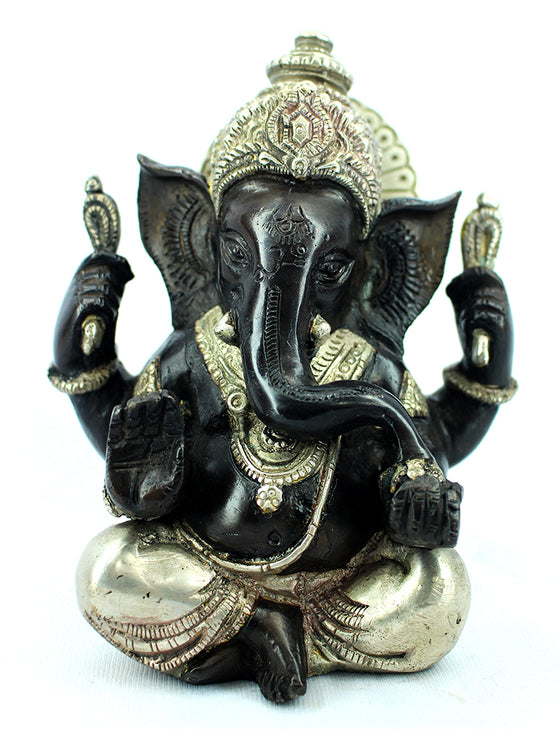 [[Black silver brass Ganesh statue///Statue de Ganesh en laiton noir et argenté]]
