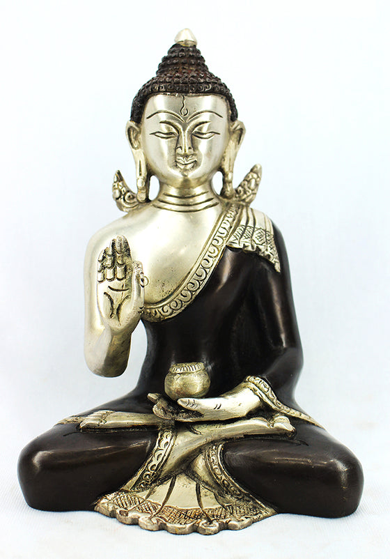 [[Black silver brass Buddha statue///Statue de Bouddha en cuivre noir et argent]]