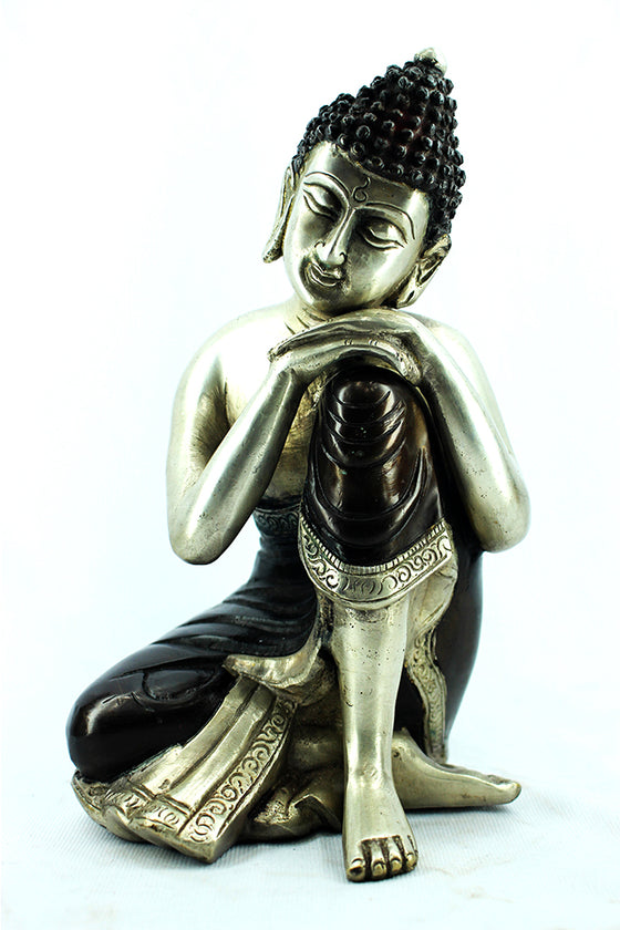 [[Black silver brass Buddha statue///Statue de Bouddha en cuivre noir et argent]]