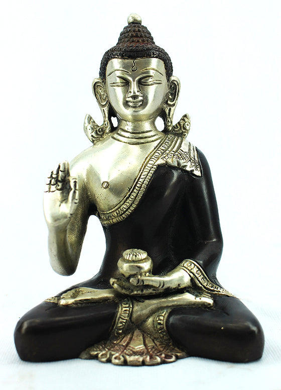 [[Black silver brass Buddha statue///Statue de Bouddha en cuivre noir et argent]]