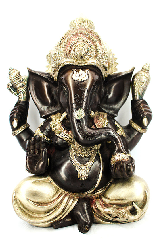 [[Black silver brass Ganesh statue///Statue de Ganesh en laiton noir et argenté]]