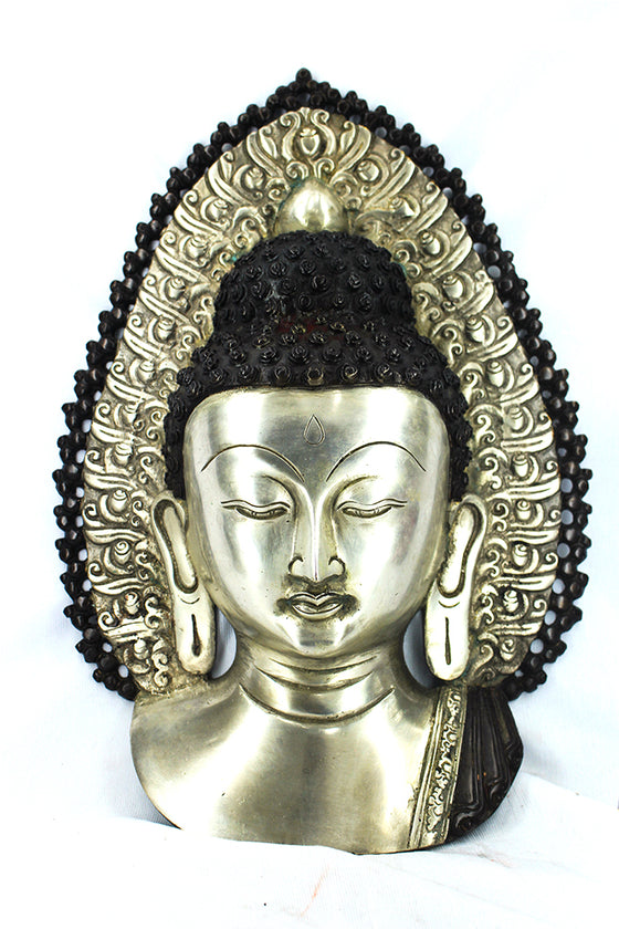 [[Black silver brass Buddha bust///Statue de Bouddha en cuivre noir et argent]]