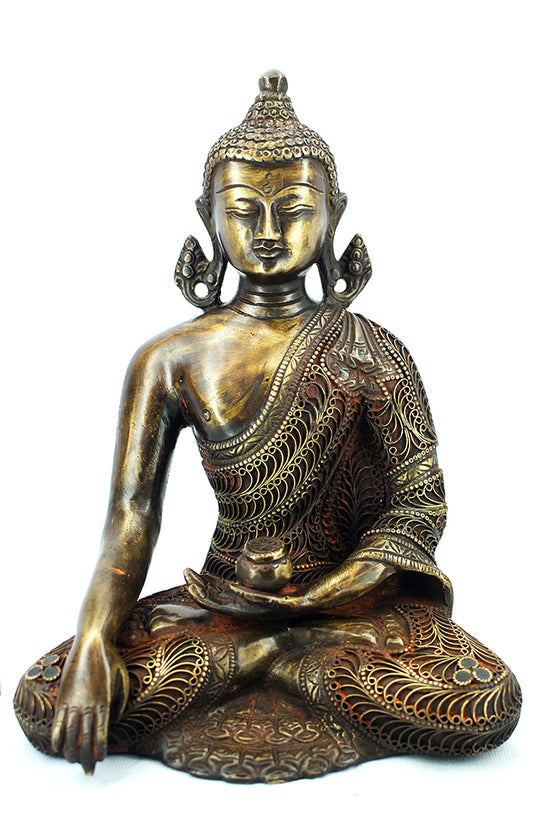 [[Filigran decorated brass Buddha statue///Statue de Buddha en laiton décorée de filigranes]]