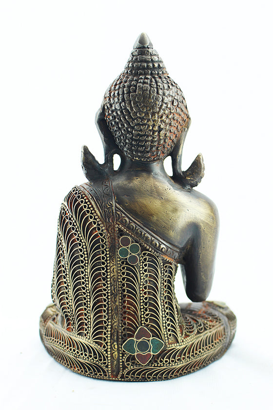 [[Filigran decorated brass Buddha statue///Statue de Buddha en laiton décorée de filigranes]]