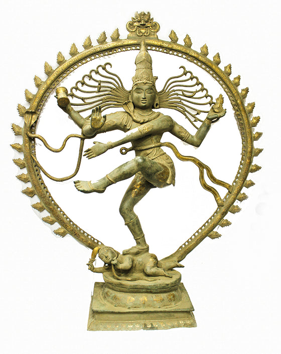 [[Vintage green and gold giant brass dancing Shiva///Géante Shiva dansante  en laiton vert et doré vintage]]