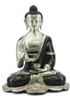 [[Dark brown and silver brass Buddha statue///Statue de Bouddha en cuivre brun foncé et argent]]
