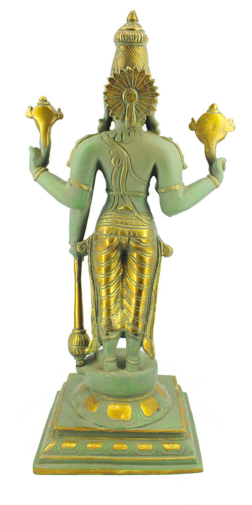 [[Antique green and gold brass Vishnu statue///Statue de Vishnu en laiton vert et or antique]]