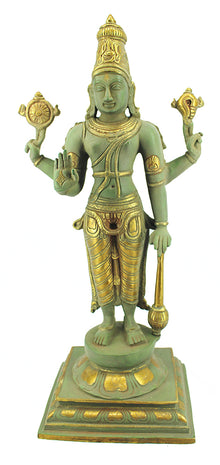  [[Antique green and gold brass Vishnu statue///Statue de Vishnu en laiton vert et or antique]]