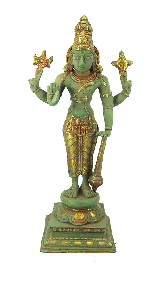 [[Vintage green and gold brass Vishnu///Vishnu en laiton vert et or vintage]]