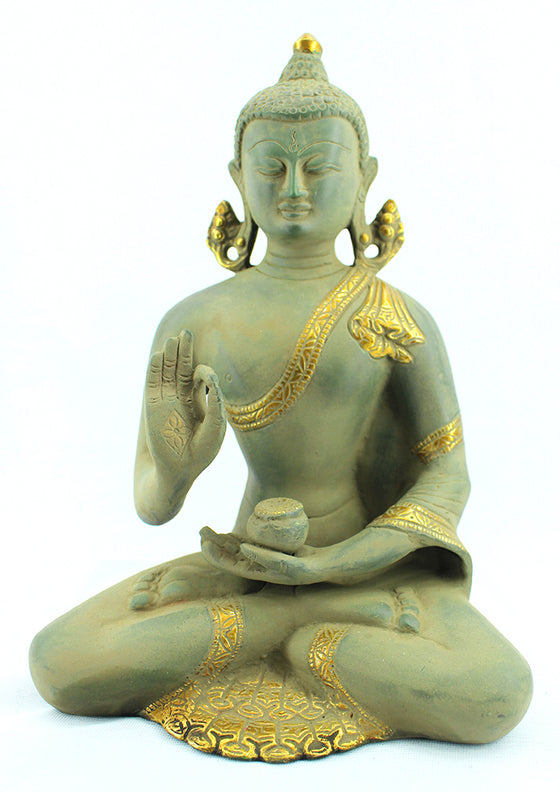 [[Antique gray and gold brass Buddha///Buddha en laiton gris et or antique]]