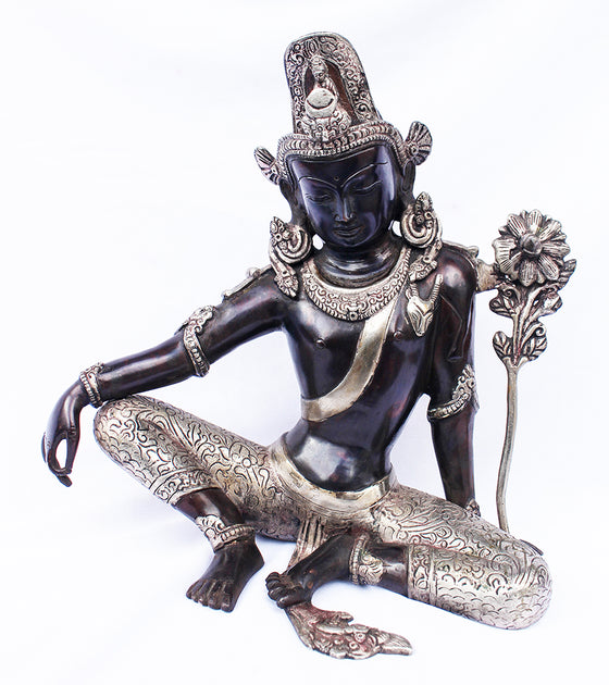 [[Black silver brass Indra statue///Statue de Indra en cuivre noir et argent]]