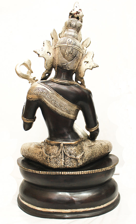 [[Black silver brass Saraswati statue///Statue de Saraswati en cuivre noir et argent]]