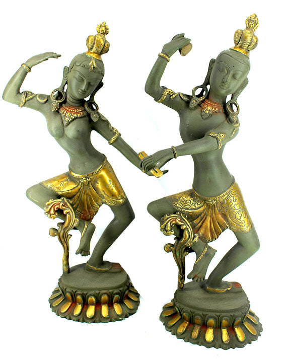 [[Antique gray and gold brass dancing Shiva and Parvati pair///Shiva et Parvati dansants en cuivre gris et or ancien]]