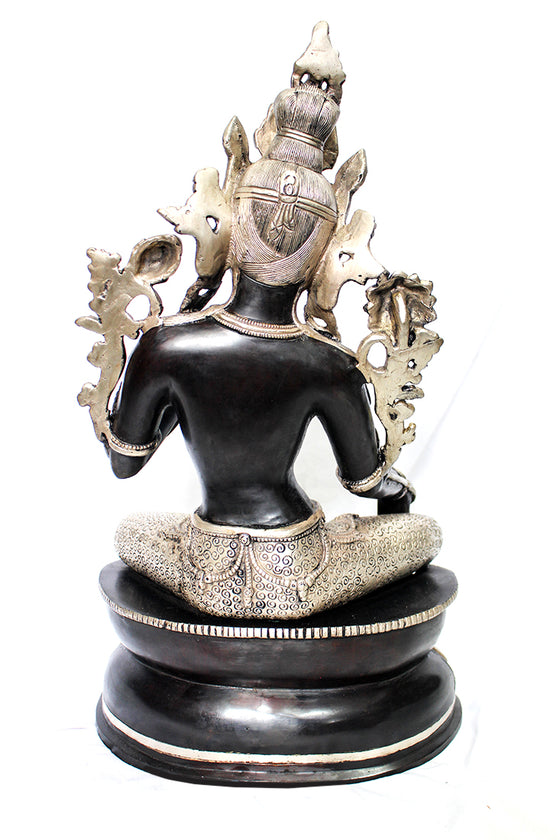 [[Black silver brass Tara statue///Statue de Tara en cuivre noir et argent]]