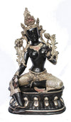 [[Black silver brass Tara statue///Statue de Tara en cuivre noir et argent]]