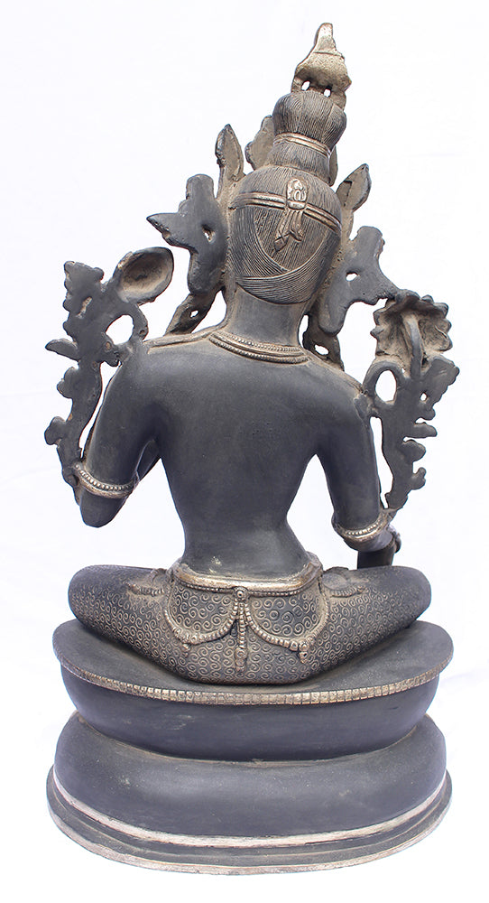 [[Antique black silver brass Tara statue///Statue de Tara en cuivre noir et argent antique]]