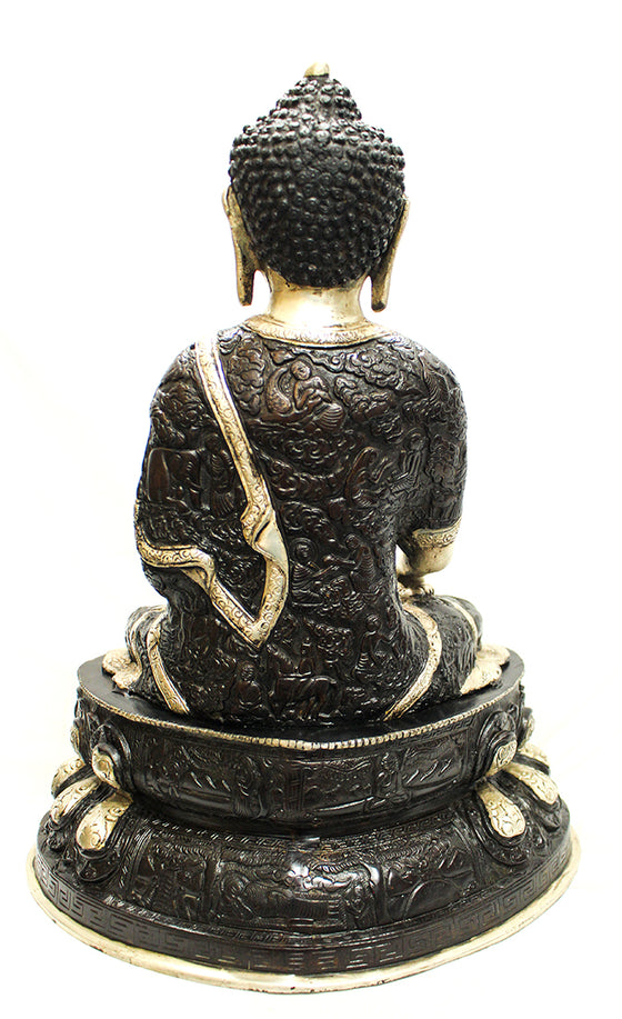 [[Black silver brass Buddha statue///Statue de Bouddha en cuivre noir et argent]]