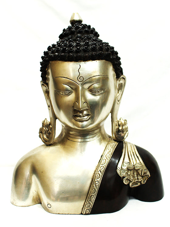 [[Black silver brass Buddha statue///Statue de Bouddha en cuivre noir et argent]]