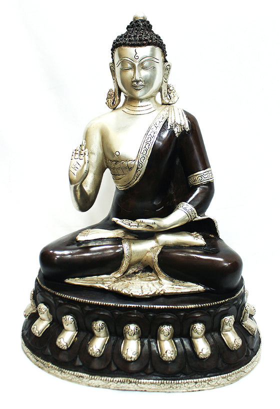 [[Black silver brass Buddha statue///Statue de Bouddha en cuivre noir et argent]]