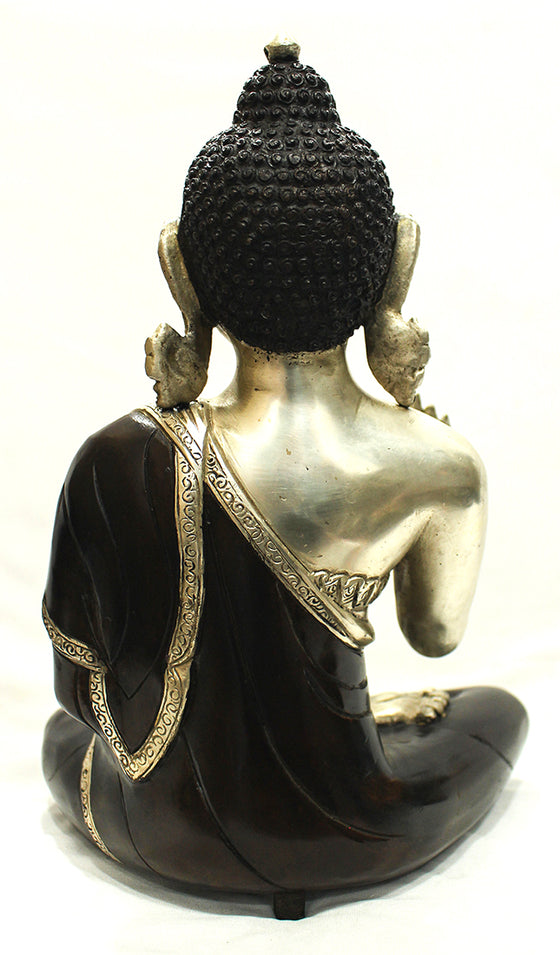 [[Black silver brass Buddha statue///Statue de Bouddha en cuivre noir et argent]]