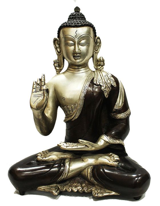 [[Black silver brass Buddha statue///Statue de Bouddha en cuivre noir et argent]]