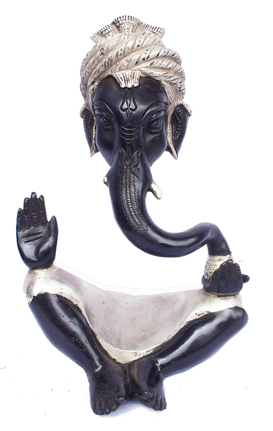 [[Black silver brass Ganesh statue///Statue de Ganesh en laiton noir et argenté]]