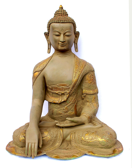 [[Antique gray and gold brass Buddha///Buddha en laiton gris et or antique]]