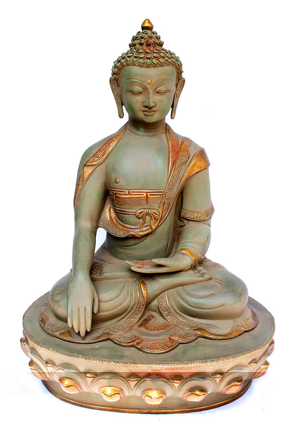 [[Antique gray and gold brass Buddha///Buddha en laiton gris et or antique]]