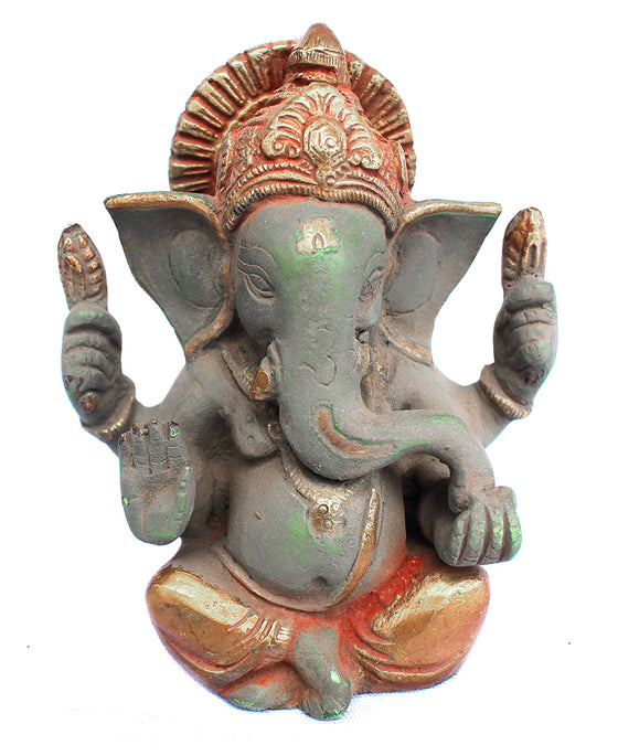 [[Vintage green and gold brass Ganesha statue///Ganesh en laiton vert et doré vintage]]