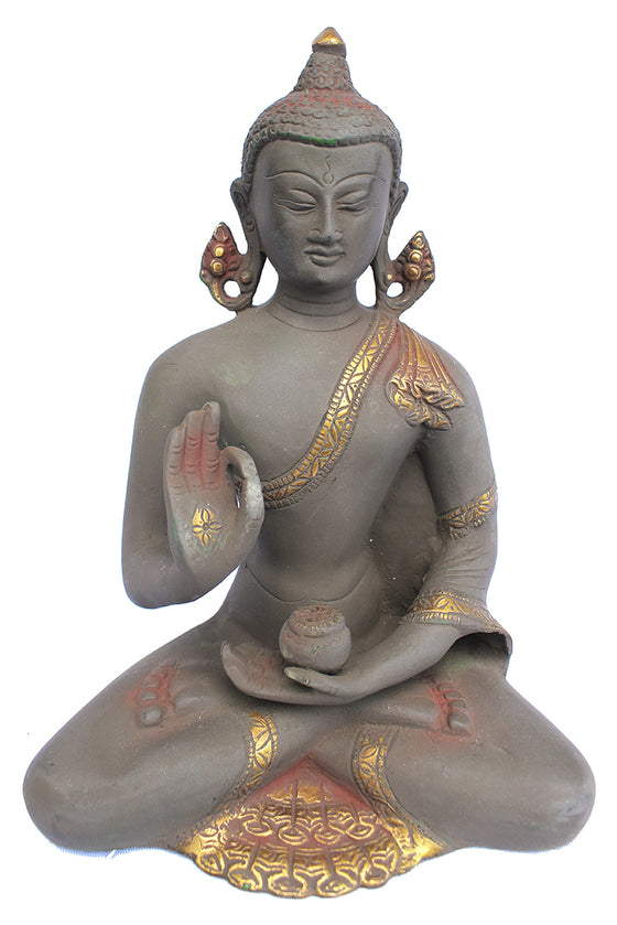 [[Antique gray and gold brass Buddha///Buddha en laiton gris et or antique]]