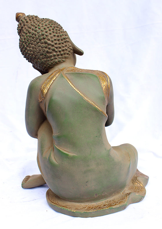 [[Antique green and gold brass Buddha///Buddha en laiton vert et or antique]]