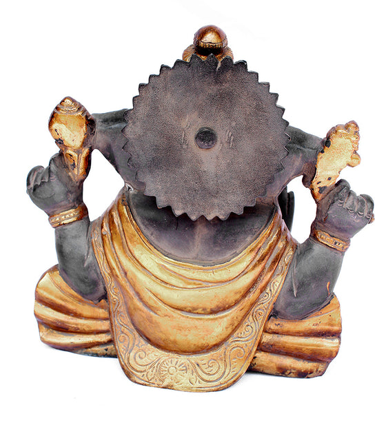 [[Antique black and gold brass Ganesh statue///Statue de Ganesh en laiton noir et or antique]]