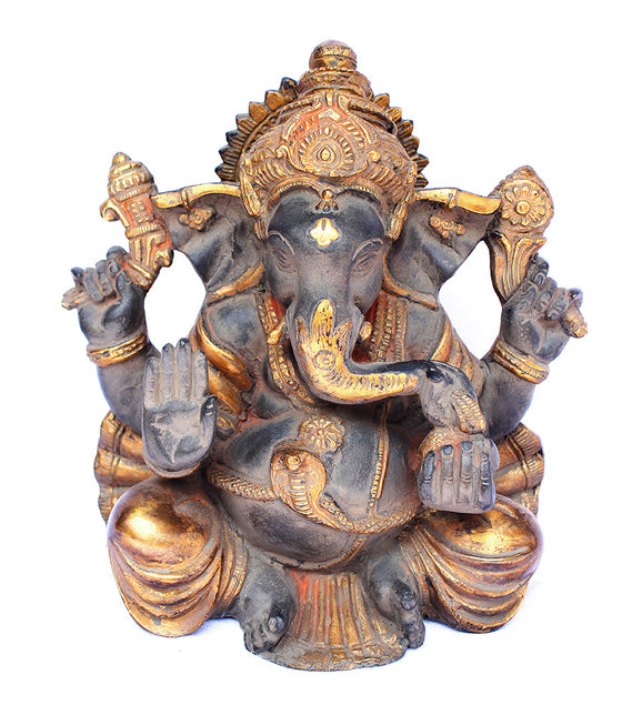[[Antique black and gold brass Ganesh statue///Statue de Ganesh en laiton noir et or antique]]