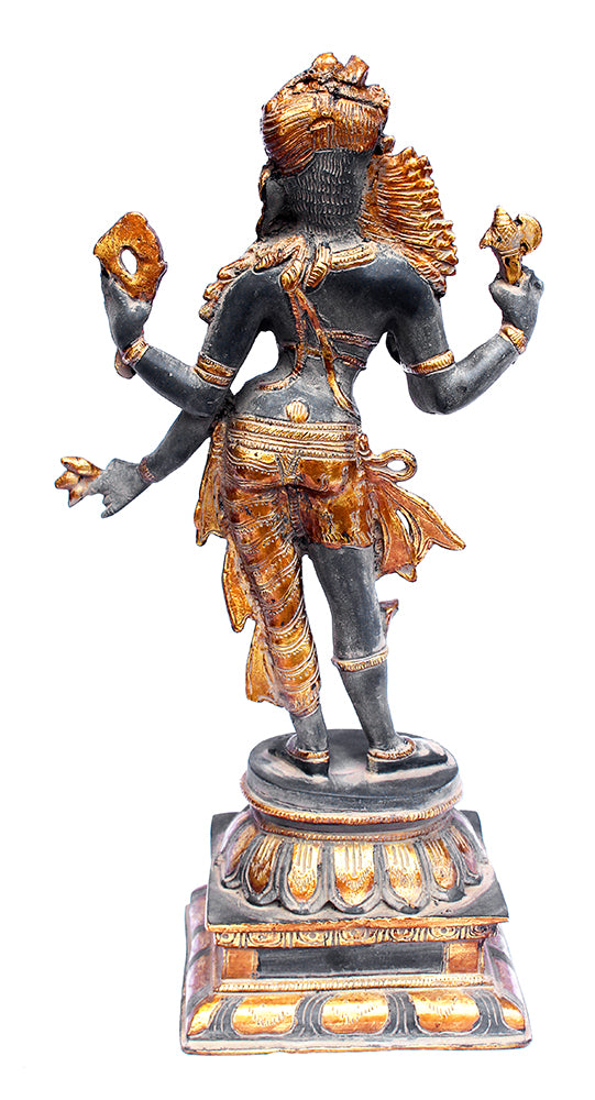 [[Antique black and gold brass Ardhanari statue///Statue de Ardhanari en laiton noir et or antique]]
