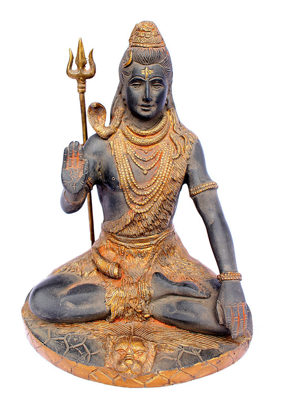 [[Antique black and gold brass Shiva statue///Statue de Shiva en laiton noir et or antique]]