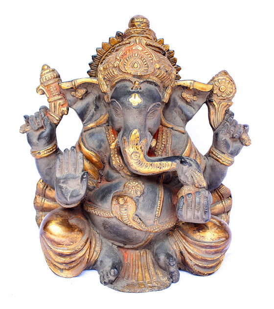 [[Antique black and gold brass Ganesh statue///Statue de Ganesh en laiton noir et or antique]]