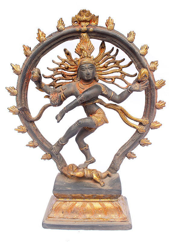 [[Antique gray and gold dancing Shiva///Shiva dansante en laiton gris et doré antique]]