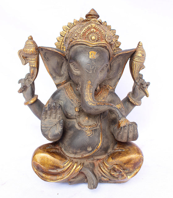 [[Antique black and gold brass Ganesh statue///Statue de Ganesh en laiton noir et or antique]]