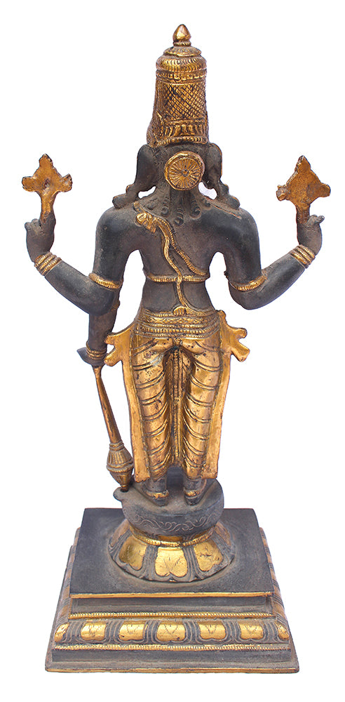 [[Antique black and gold brass Vishnu statue///Statue de Vishnu en laiton noir et or antique]]