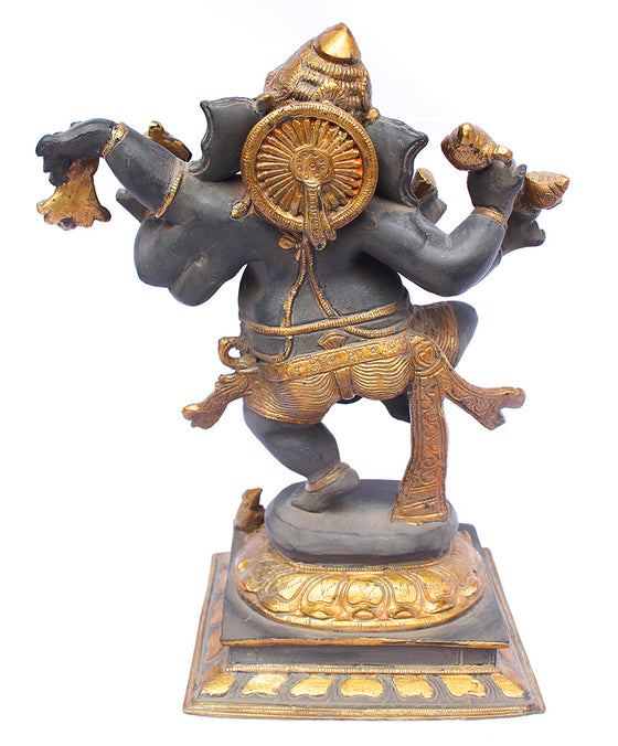 [[Vintage grey and gold brass Ganesh statue///Statue de Ganesh en laiton gris et or vintage]]