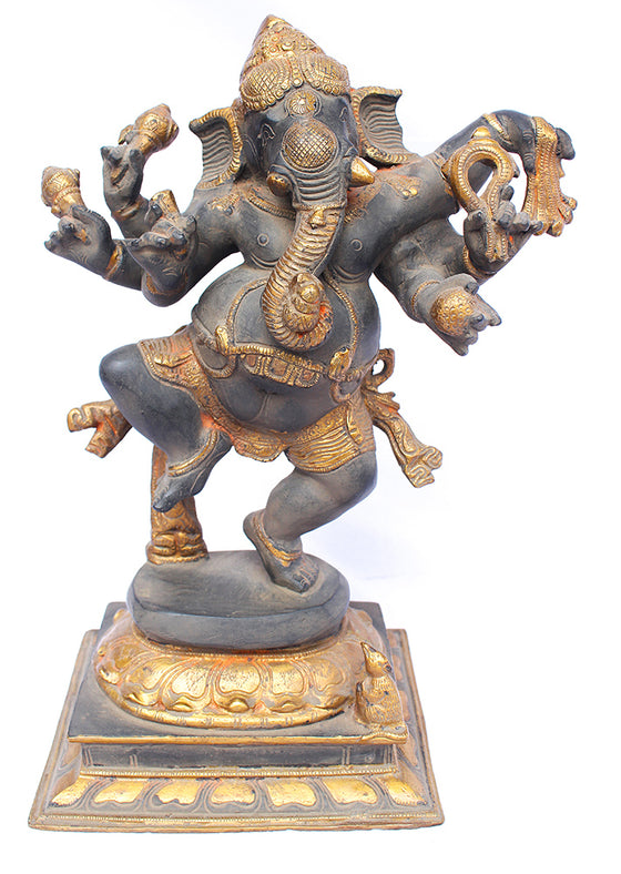 [[Antique black and gold dancing Ganesh///Ganesh dansant en laiton noir et doré antique]]