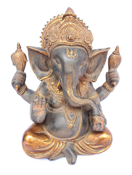 [[Antique gray and gold brass Ganesha///Ganesha en laiton gris et or antique]]