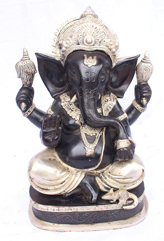 [[Black silver brass Ganesh statue///Statue de Ganesh en laiton noir et argenté]]