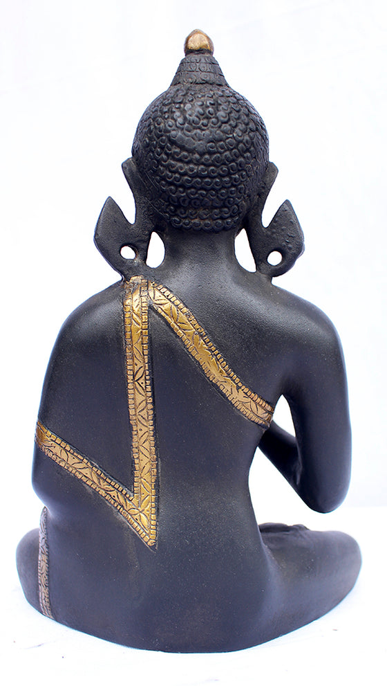 [[Antique black and gold brass Buddha statue///Statue de Buddha en laiton noir et or antique]]