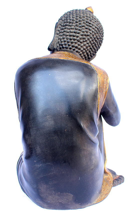 [[Antique black and gold brass Buddha statue///Statue de Buddha en laiton noir et or antique]]