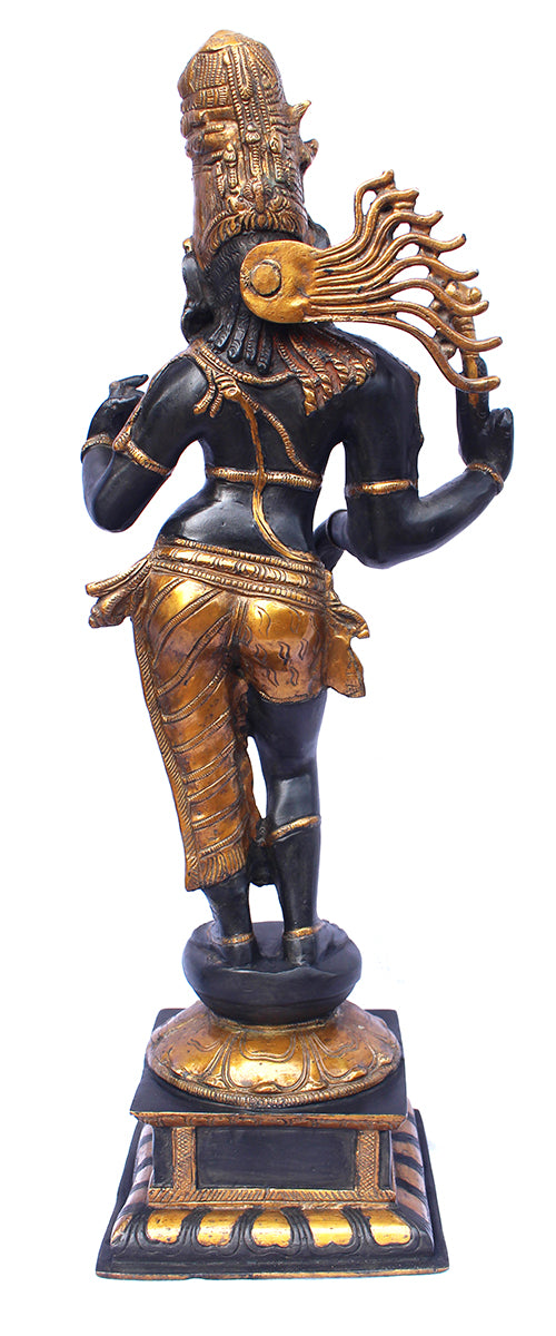 [[Antique black and gold brass Ardhanari statue///Statue de Ardhanari en laiton noir et or antique]]