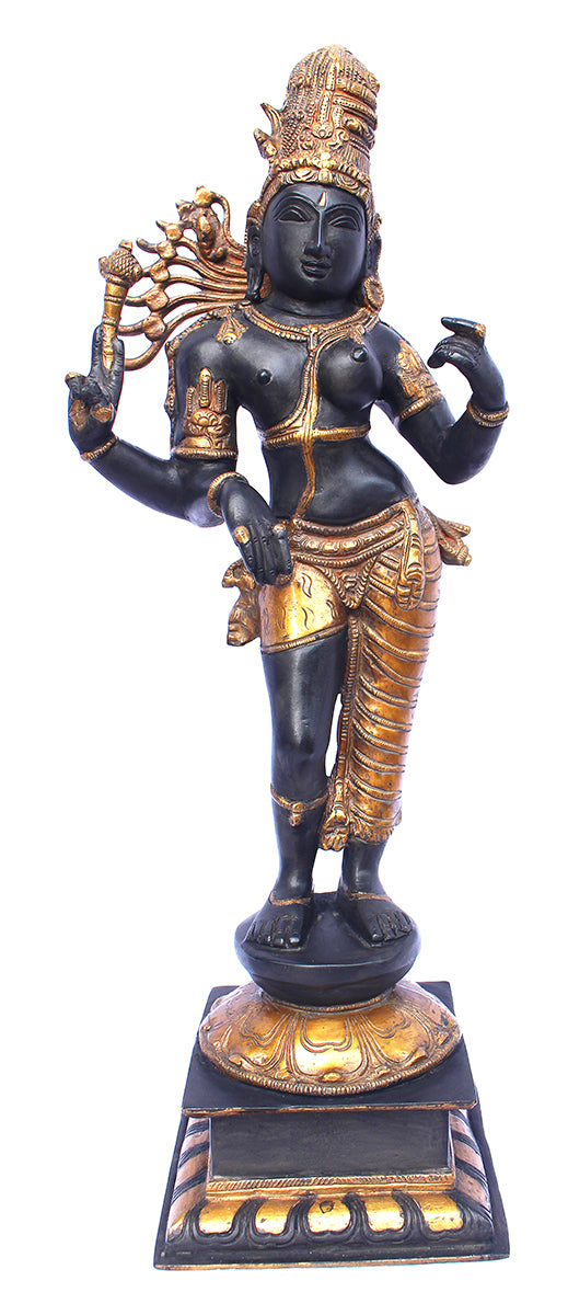 [[Antique black and gold brass Ardhanari statue///Statue de Ardhanari en laiton noir et or antique]]