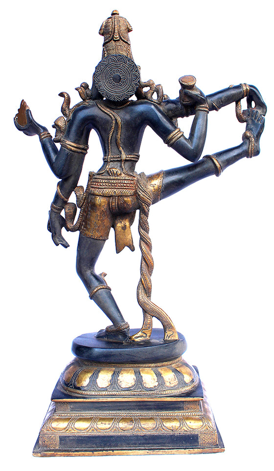[[Antique black and gold brass dancing Shiva statue///Statue de Shiva en laiton noir et or antique]]